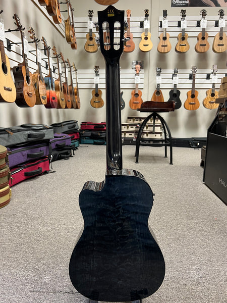 LANIKAI QM-BKCEB Quilted Maple Electric Baritone Ukulele w/Case - Transparent Black