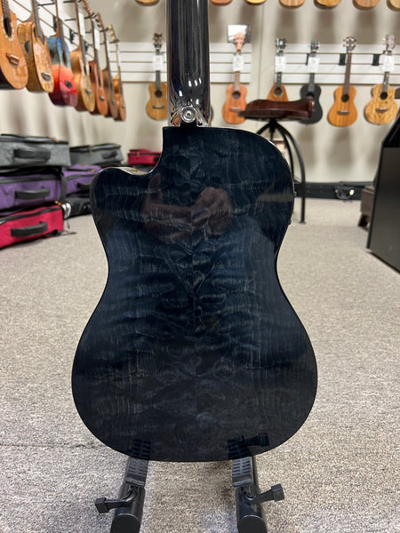 LANIKAI QM-BKCEB Quilted Maple Electric Baritone Ukulele w/Case - Transparent Black