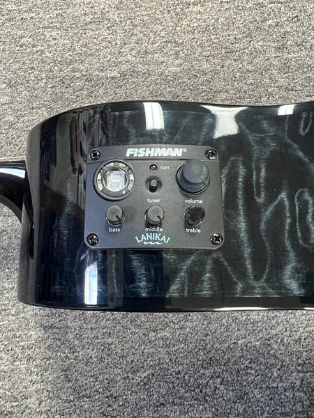 LANIKAI QM-BKCEB Quilted Maple Electric Baritone Ukulele w/Case - Transparent Black