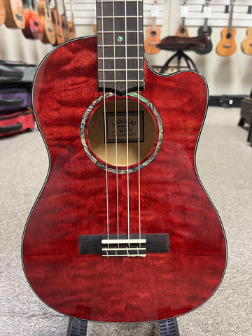 LANIKAI QM-RDCEB Quilted Maple Electric Baritone Ukulele w/Case - Transparent Red