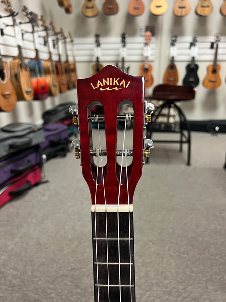 LANIKAI QM-RDCEB Quilted Maple Electric Baritone Ukulele w/Case - Transparent Red