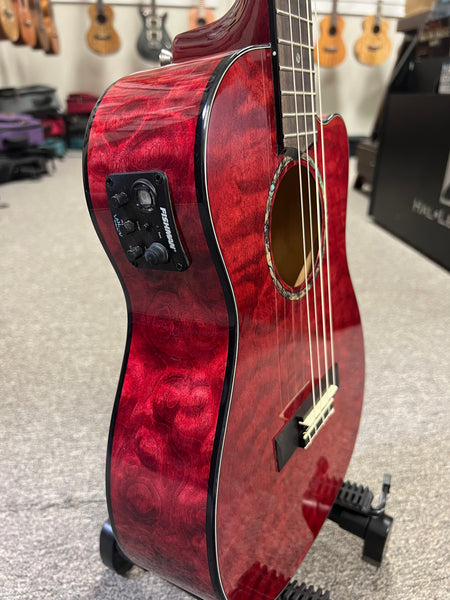 LANIKAI QM-RDCEB Quilted Maple Electric Baritone Ukulele w/Case - Transparent Red