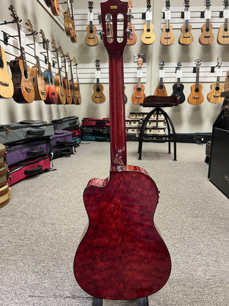 LANIKAI QM-RDCEB Quilted Maple Electric Baritone Ukulele w/Case - Transparent Red