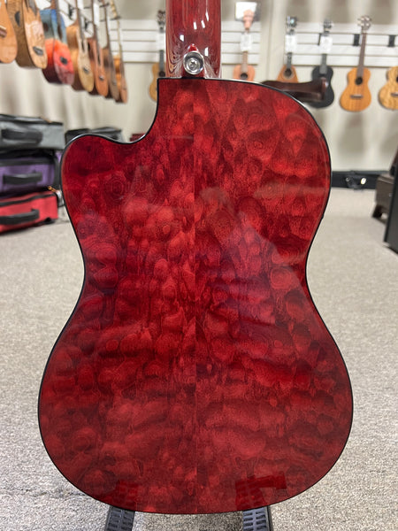 LANIKAI QM-RDCEB Quilted Maple Electric Baritone Ukulele w/Case - Transparent Red