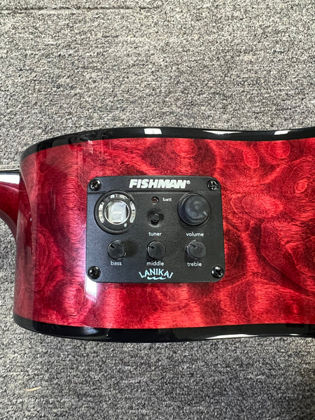 LANIKAI QM-RDCEB Quilted Maple Electric Baritone Ukulele w/Case - Transparent Red