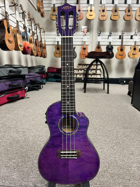 LANIKAI QM-PUCEC Quilted Maple Electric Concert Ukulele w/Case - Transparent Purple