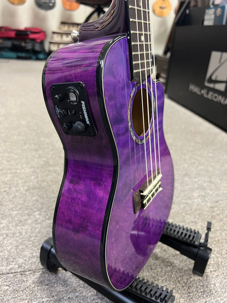 LANIKAI QM-PUCEC Quilted Maple Electric Concert Ukulele w/Case - Transparent Purple