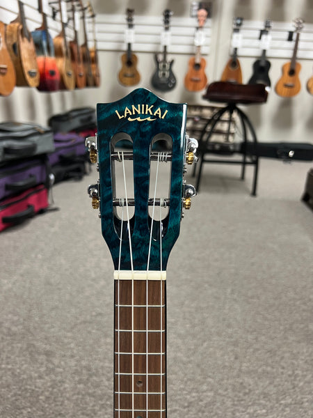 LANIKAI QM-BLCEC Quilted Maple Electric Concert Ukulele w/Case- Transparent Blue