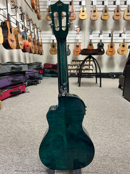 LANIKAI QM-BLCEC Quilted Maple Electric Concert Ukulele w/Case- Transparent Blue