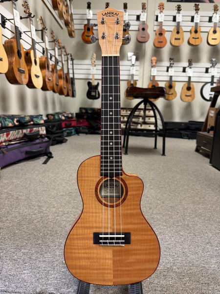 Lanikai FM-CETC Flamed Maple Electric Concert Ukulele w/Case - Thin Body Travel Uke