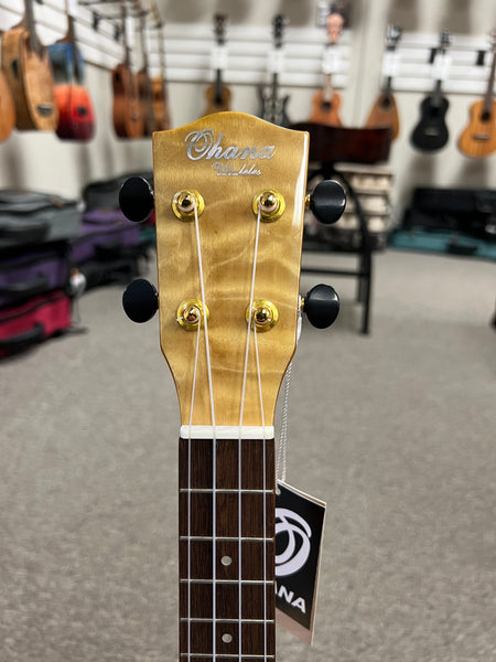 OHANA CK-150QEL Quilted Eucalyptus Concert Ukulele -Bevel Armrest