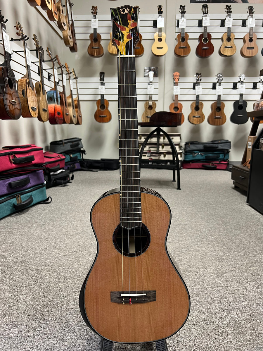 Oli L2-BCE Solid Cedar/Ebony Baritone Ukulele w/Case - Aloha City Ukes