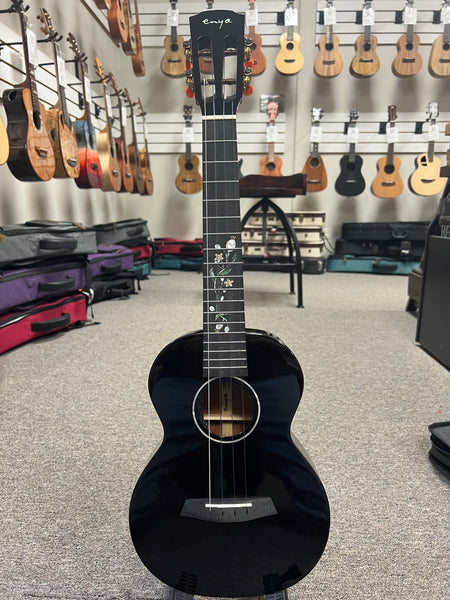 Enya EUT-MAD-DR Solid Mahogany Black Electric Tenor Ukulele w/Case - Pre Loved