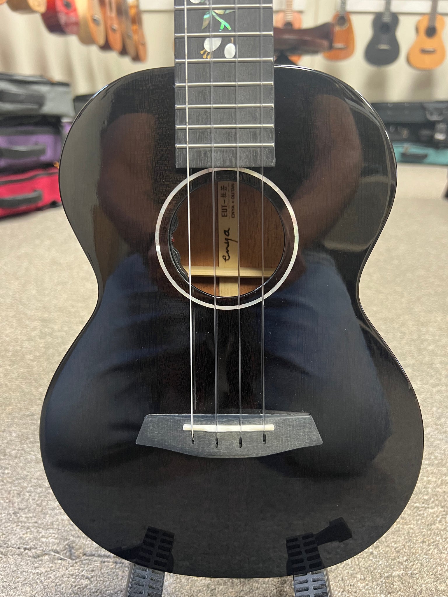 Enya EUT-MAD-DR Solid Mahogany Black Electric Tenor Ukulele w/Case - Pre Loved