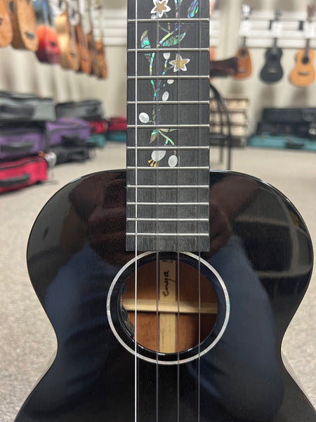 Enya EUT-MAD-DR Solid Mahogany Black Electric Tenor Ukulele w/Case - Pre Loved