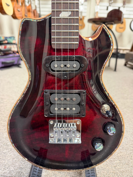 OHANA Custom Solid Body Steel String Electric Tenor Ukulele w/Case - Wine Red