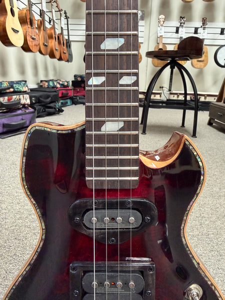 OHANA Custom Solid Body Steel String Electric Tenor Ukulele w/Case - Wine Red