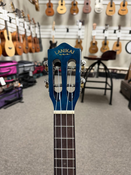 LANIKAI QM-BLCET Quilted Maple Electric Tenor Ukulele w/Case - Transparent Blue