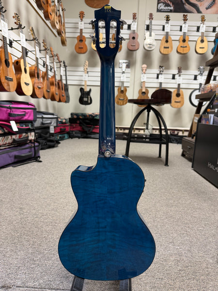 LANIKAI QM-BLCET Quilted Maple Electric Tenor Ukulele w/Case - Transparent Blue