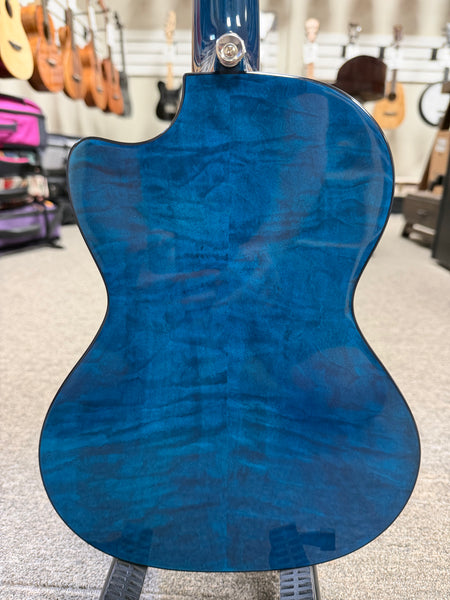 LANIKAI QM-BLCET Quilted Maple Electric Tenor Ukulele w/Case - Transparent Blue