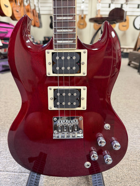 Flight Pioneer Solid Body Steel String Electric Ukulele w/Case - SG Style -Wine Red