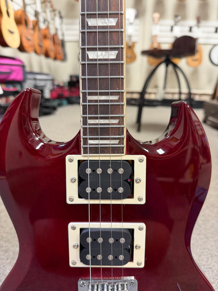 Flight Pioneer Solid Body Steel String Electric Ukulele w/Case - SG Style -Wine Red