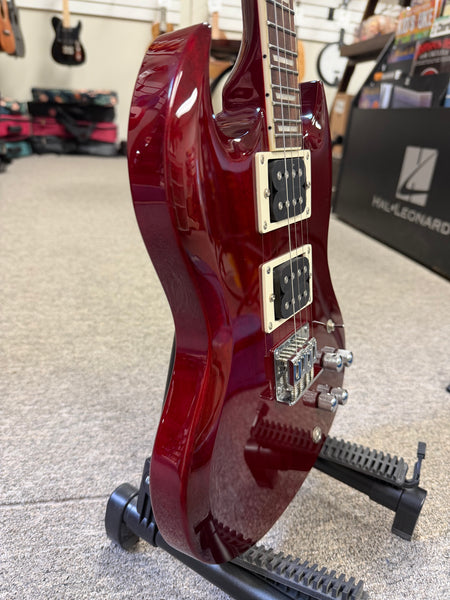 Flight Pioneer Solid Body Steel String Electric Ukulele w/Case - SG Style -Wine Red