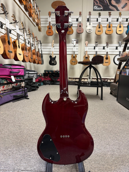 Flight Pioneer Solid Body Steel String Electric Ukulele w/Case - SG Style -Wine Red