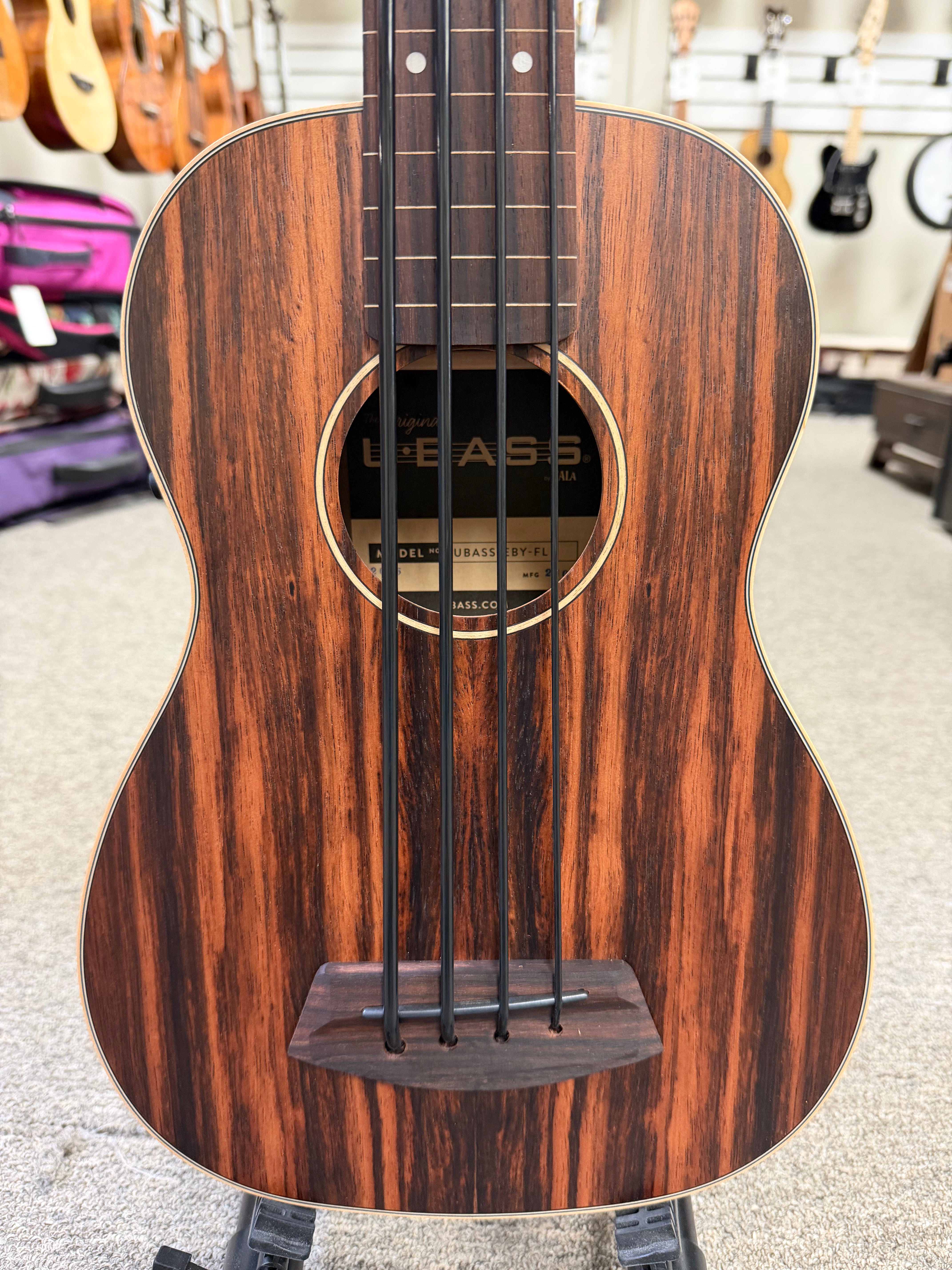 KALA EBY-FL Striped Ebony Fretless Acoustic-Electric U-Bass w/Case