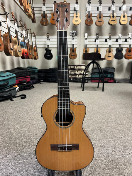 KALA KA-SCAC-T-CE Solid Cedar Top Acacia Tenor Electric Cutaway Ukulele