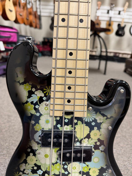 KALA SB-F-BKB Floral Black Burst Solid Body Electric U-Bass Ukulele w/Case