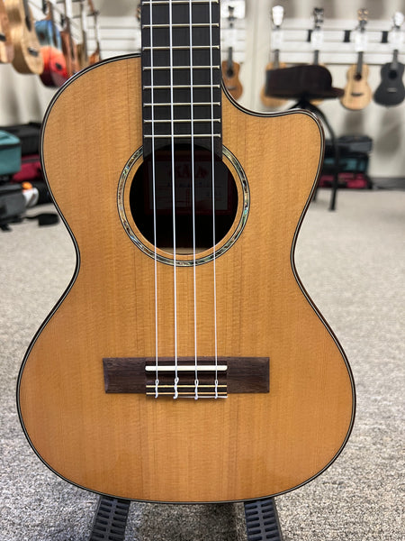 KALA KA-SCAC-T-CE Solid Cedar Top Acacia Tenor Electric Cutaway Ukulele