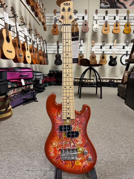 KALA SB-P-ORB Paisley Orange Burst Solid Body Electric U-Bass Ukulele w/Case