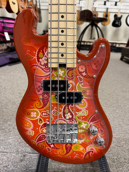 KALA SB-P-ORB Paisley Orange Burst Solid Body Electric U-Bass Ukulele w/Case