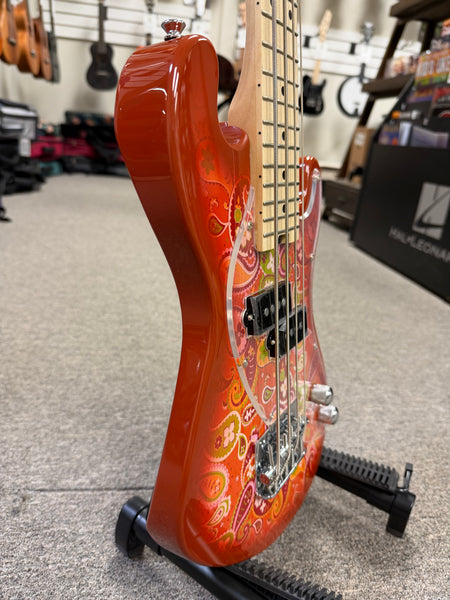 KALA SB-P-ORB Paisley Orange Burst Solid Body Electric U-Bass Ukulele w/Case