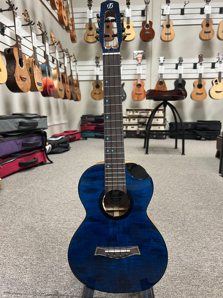 Flight Comet Blue Tenor Electric Ukulele w/Case - Solid Flamed Maple/Solid Mango