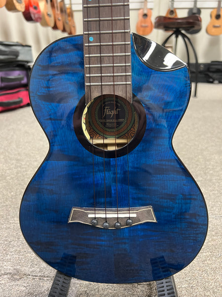 Flight Comet Blue Tenor Electric Ukulele w/Case - Solid Flamed Maple/Solid Mango