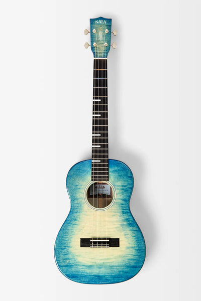 KALA KA-WF-BLU-AFM-B Solid Blue Flame Maple Baritone Ukulele w/Case - Waterfall Series
