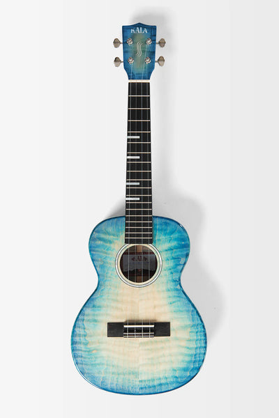 KALA KA-WF-BLU-AFM-T Solid Blue Flame Maple Tenor Ukulele w/Case - Waterfall Series
