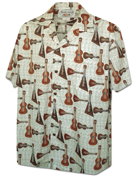 Men's Hawaiian Shirt - Ukulele on Tribal Weave Background