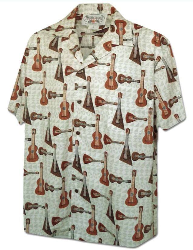 Men's Hawaiian Shirt - Ukuleles on Pattern Background