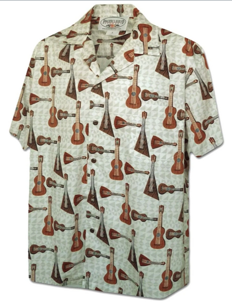 Men's Hawaiian Shirt - Ukuleles on Pattern Background