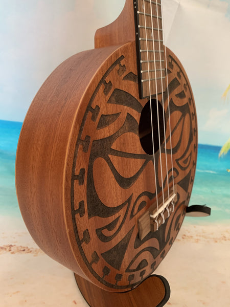 AMAHI Round Concert Ukulele Aztec Design w/Case - Mahogany UKC-LR2 - Aloha City Ukes