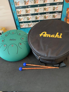 AMAHI 12" Green Steel Tongue Drum w/Bag and Mallets - Aloha City Ukes