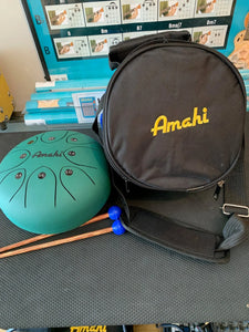 AMAHI 8" Green Steel Tongue Drum w/Bag and Mallets - Aloha City Ukes