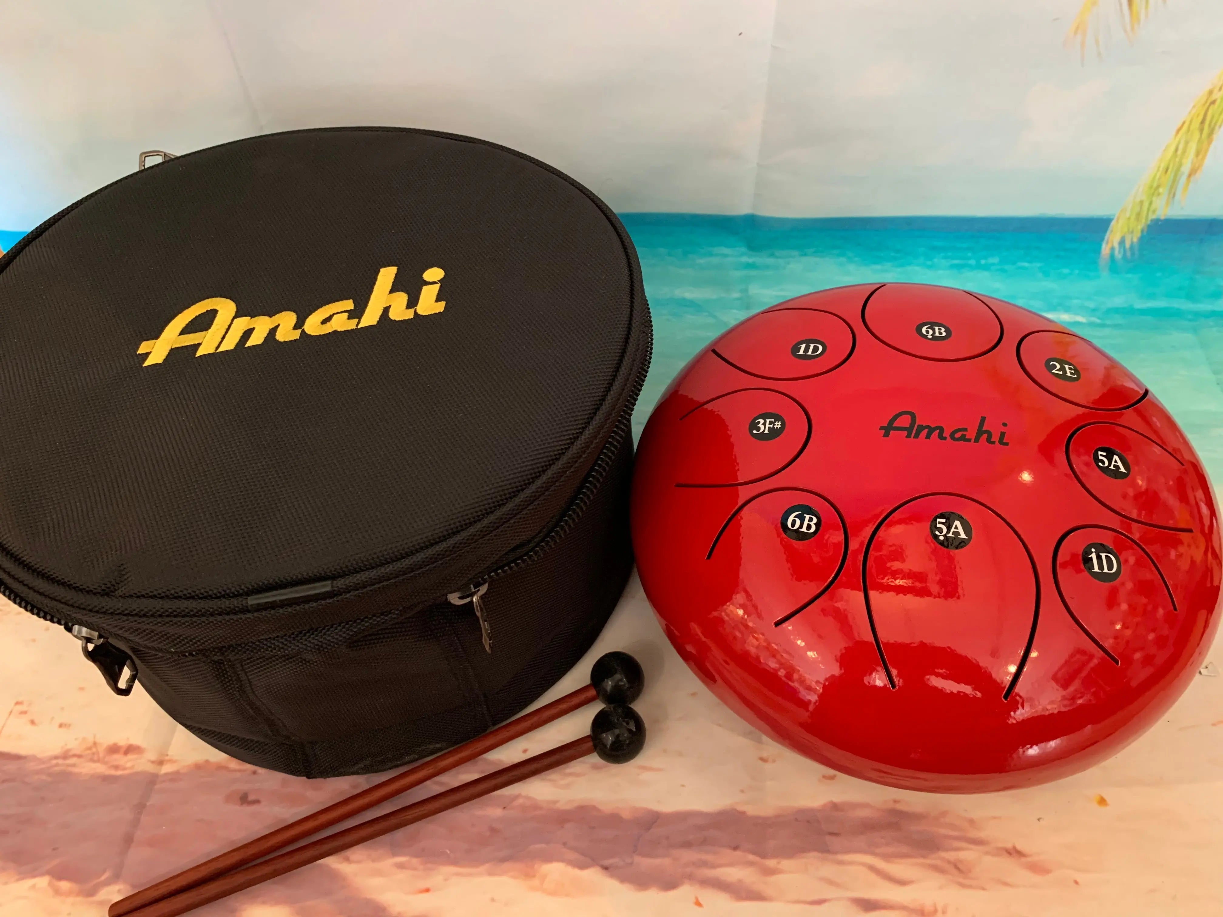 Amahi 10 Red Steel Tongue Drum - 10 Steel Drum Red - w/Bag and Mallots
