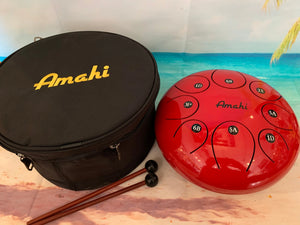 Amahi 10" Red Steel Tongue Drum - 10" Steel Drum Red - w/Bag and Mallo - Aloha City Ukes