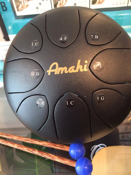Amahi Steel Tongue Drum - 10" Steel Drum Black - w/Bag and Mallots AMATI