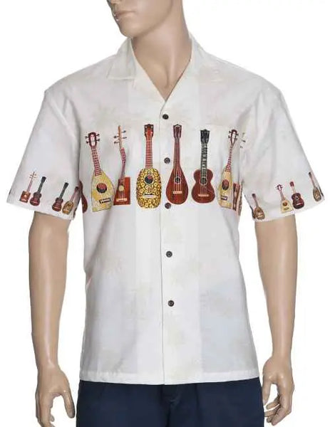 Men's Hawaiian Shirt - Ukulele Chest Border Hawaiian Shirt - Aloha City Ukes