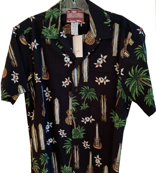 Men's Hawaiian Shirt - Ukulele and Surfboards - Aloha City Ukes